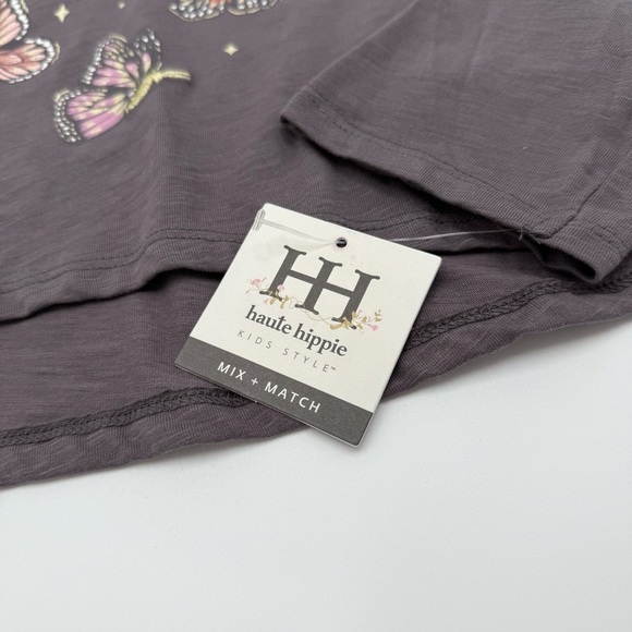 NWT Haute Hippie Girls Butterfly Shirt Ruffle Embroidered Gray Gold Large 10/12 - Picture 2 of 10